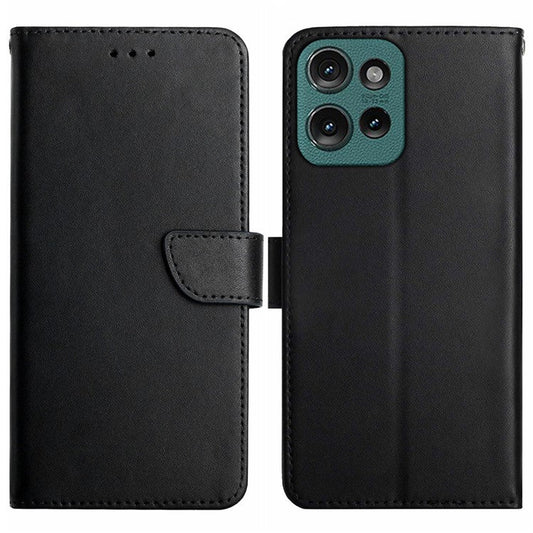 HT02 For Motorola Edge 50 Neo 5G / Moto S50 5G / Thinkphone 25 5G Case Genuine Cow Leather Phone Cover Nappa Texture - Black