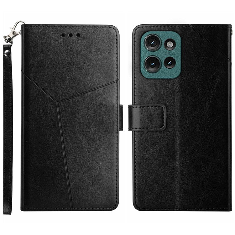 HT01 For Motorola Edge 50 Neo 5G / Moto S50 5G / Thinkphone 25 5G Case Y-Shaped Lines Imprint Leather Phone Cover - Black