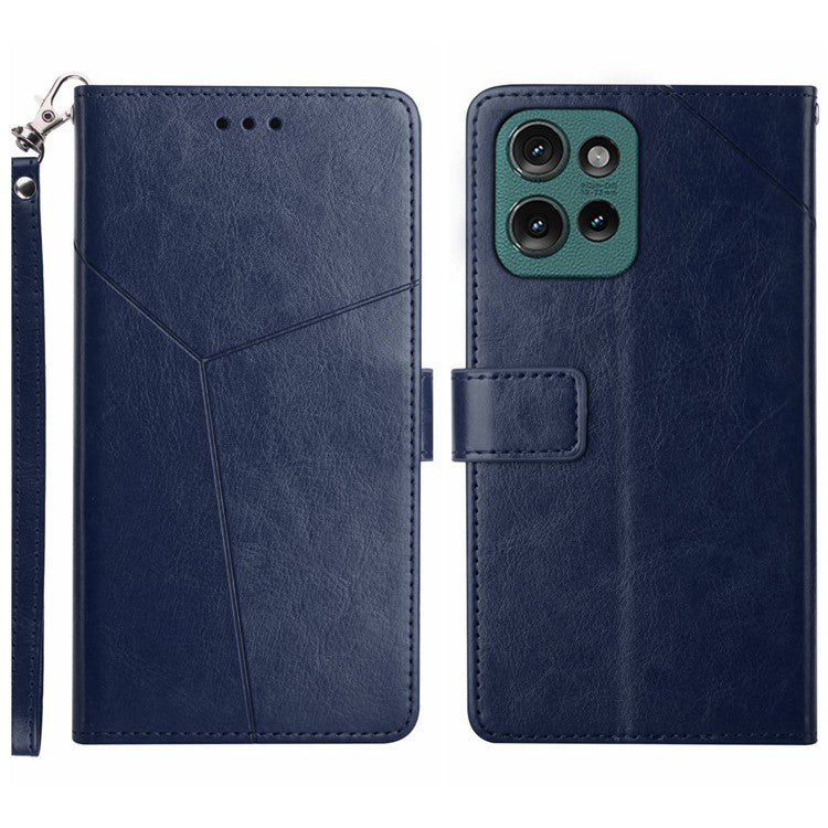 HT01 For Motorola Edge 50 Neo 5G / Moto S50 5G / Thinkphone 25 5G Case Y-Shaped Lines Imprint Leather Phone Cover - Blue