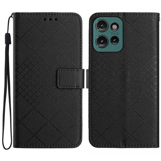HT06 For Motorola Edge 50 Neo 5G / Moto S50 5G / Thinkphone 25 5G Wallet Phone Case Imprint PU Leather Flip Folio Cover - Black