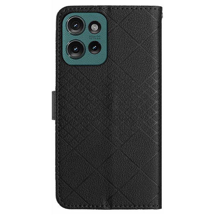 HT06 For Motorola Edge 50 Neo 5G / Moto S50 5G / Thinkphone 25 5G Wallet Phone Case Imprint PU Leather Flip Folio Cover - Black