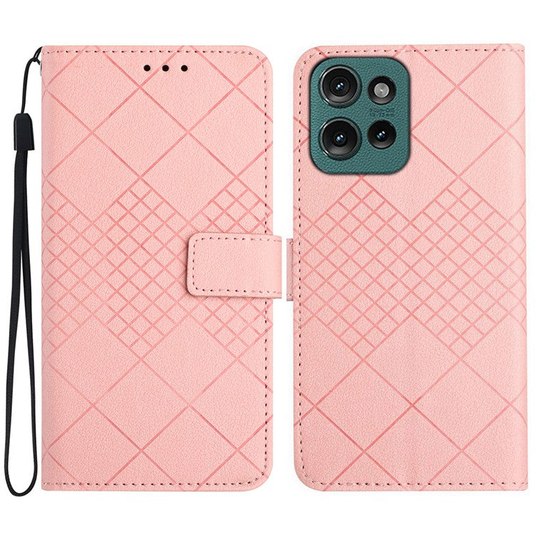 HT06 For Motorola Edge 50 Neo 5G / Moto S50 5G / Thinkphone 25 5G Wallet Phone Case Imprint PU Leather Flip Folio Cover - Pink