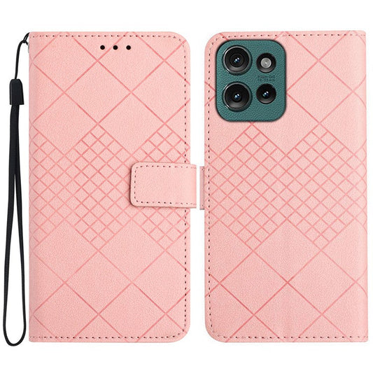 HT06 For Motorola Edge 50 Neo 5G / Moto S50 5G / Thinkphone 25 5G Wallet Phone Case Imprint PU Leather Flip Folio Cover - Pink