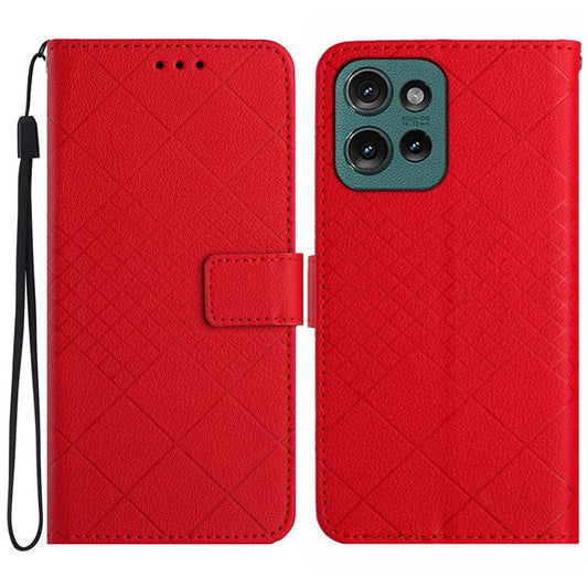 HT06 For Motorola Edge 50 Neo 5G / Moto S50 5G / Thinkphone 25 5G Wallet Phone Case Imprint PU Leather Flip Folio Cover - Red