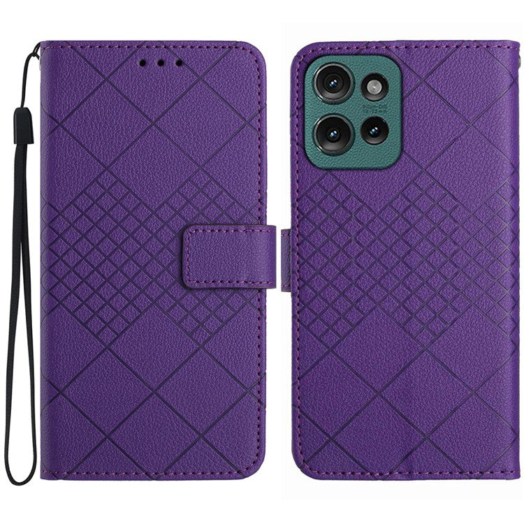 HT06 For Motorola Edge 50 Neo 5G / Moto S50 5G / Thinkphone 25 5G Wallet Phone Case Imprint PU Leather Flip Folio Cover - Dark Blue