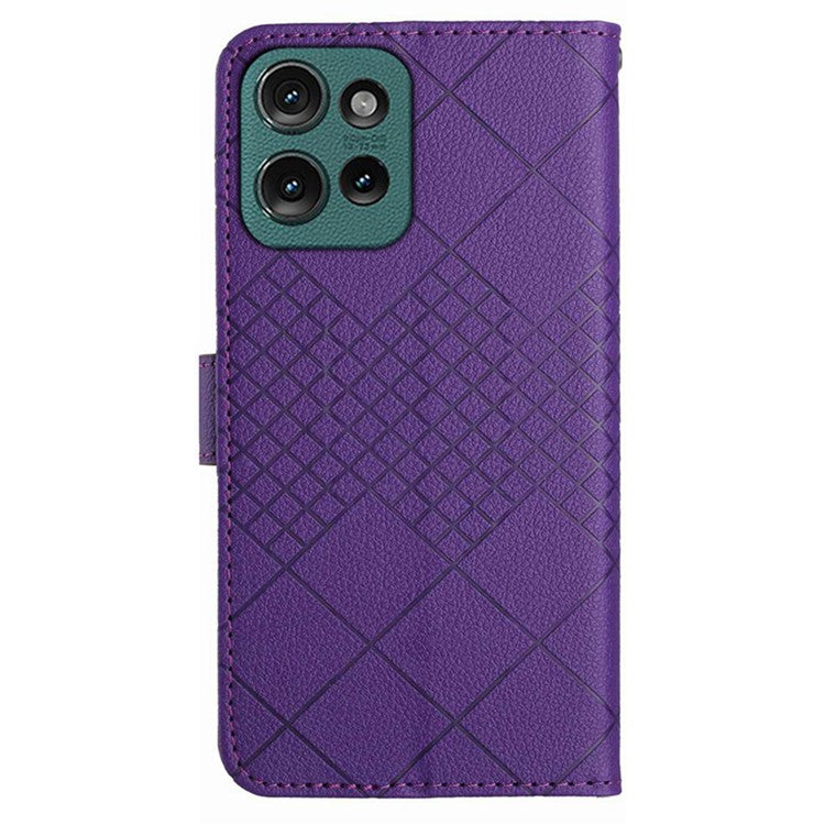 HT06 For Motorola Edge 50 Neo 5G / Moto S50 5G / Thinkphone 25 5G Wallet Phone Case Imprint PU Leather Flip Folio Cover - Dark Blue