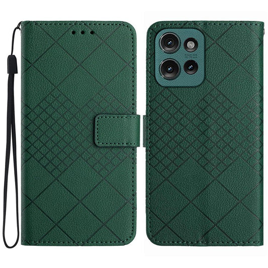 HT06 For Motorola Edge 50 Neo 5G / Moto S50 5G / Thinkphone 25 5G Wallet Phone Case Imprint PU Leather Flip Folio Cover - Green