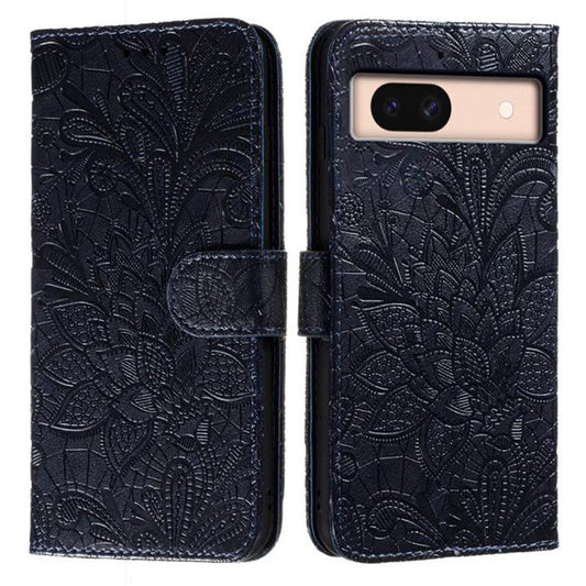 For Google Pixel 8a Case Lace Flowers PU Leather Flip Wallet Phone Cover - Black