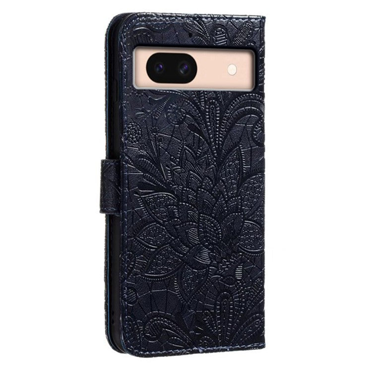 For Google Pixel 8a Case Lace Flowers PU Leather Flip Wallet Phone Cover - Black