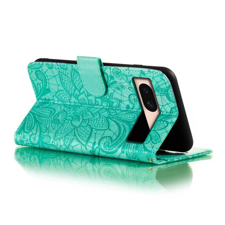 For Google Pixel 8a Case Lace Flowers PU Leather Flip Wallet Phone Cover - Green