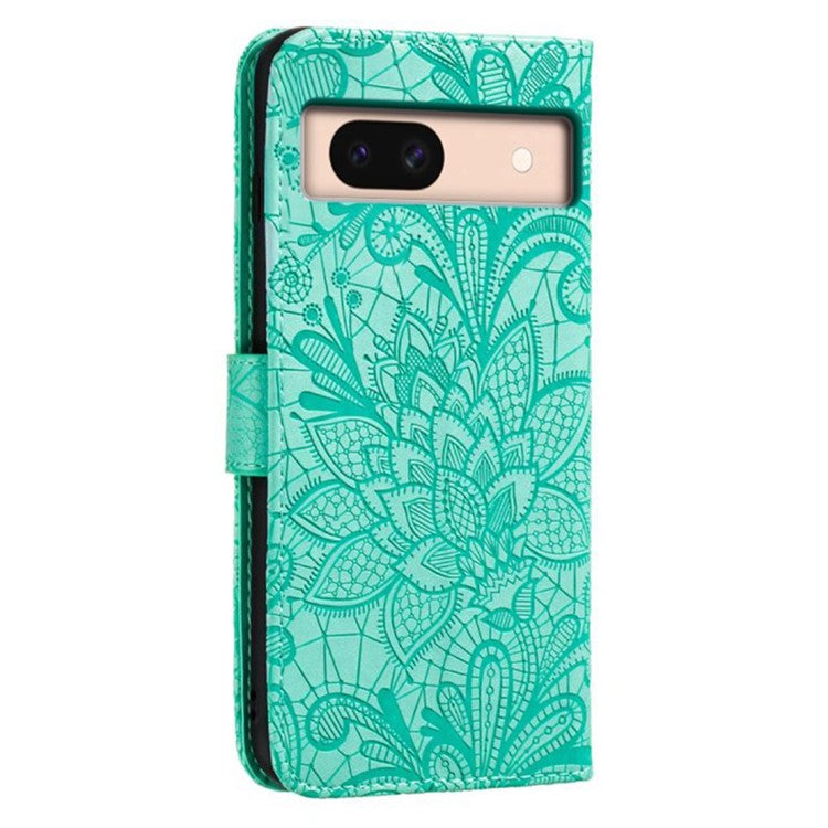 For Google Pixel 8a Case Lace Flowers PU Leather Flip Wallet Phone Cover - Green