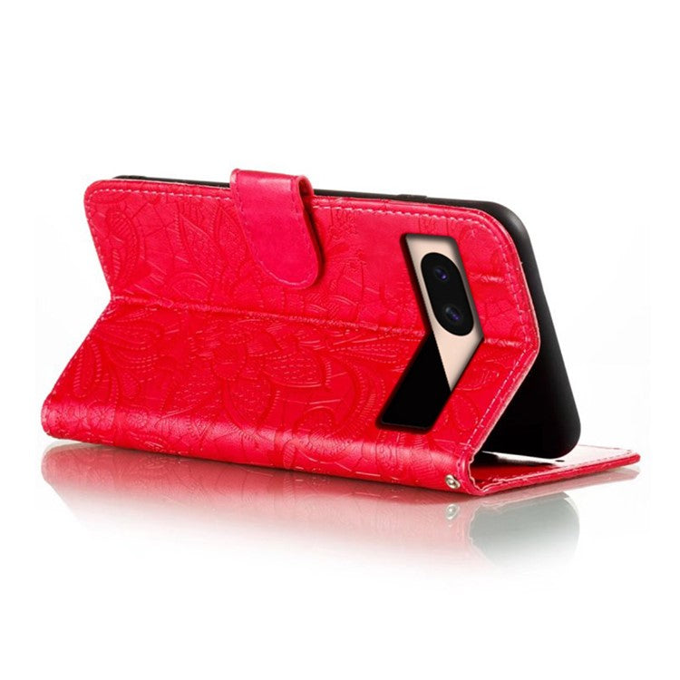 For Google Pixel 8a Case Lace Flowers PU Leather Flip Wallet Phone Cover - Red