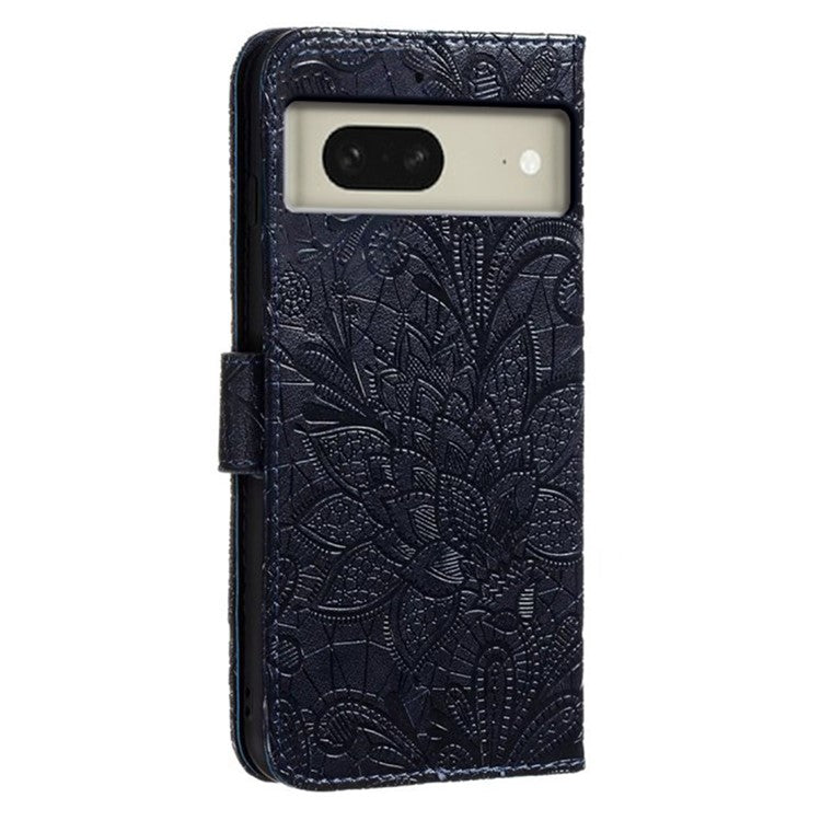For Google Pixel 8 Case Lace Flowers PU Leather Flip Wallet Phone Cover - Black