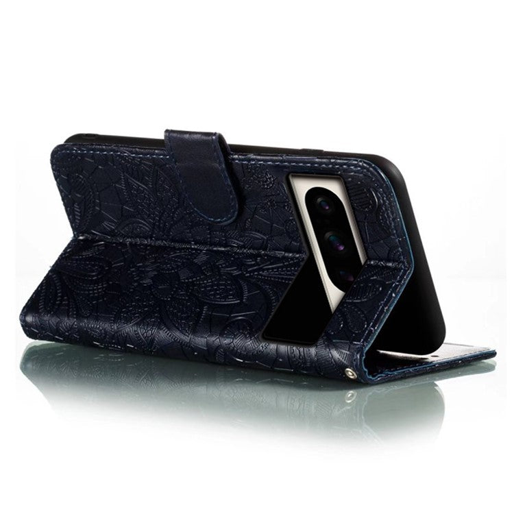 For Google Pixel 8 Pro Case Lace Flowers PU Leather Flip Wallet Phone Cover - Black