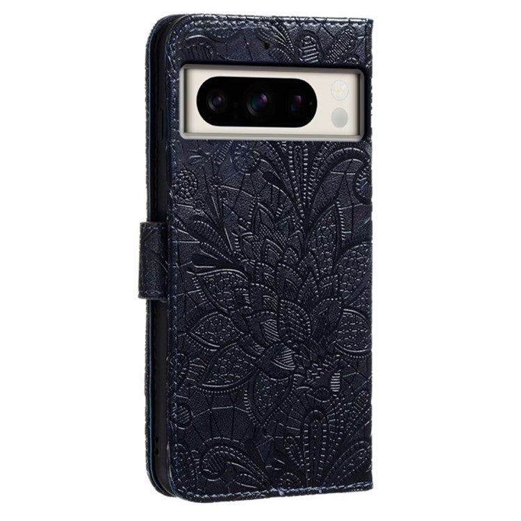 For Google Pixel 8 Pro Case Lace Flowers PU Leather Flip Wallet Phone Cover - Black