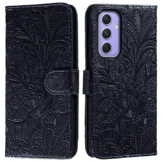 For Samsung Galaxy A16 5G / A16 4G Case Lace Flowers PU Leather Flip Wallet Phone Cover - Black