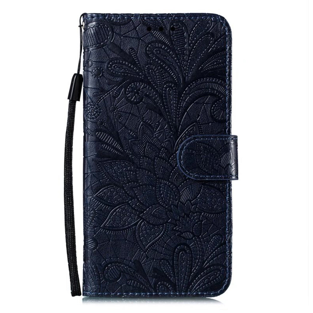 For Samsung Galaxy A16 5G / A16 4G Case Lace Flowers PU Leather Flip Wallet Phone Cover - Black
