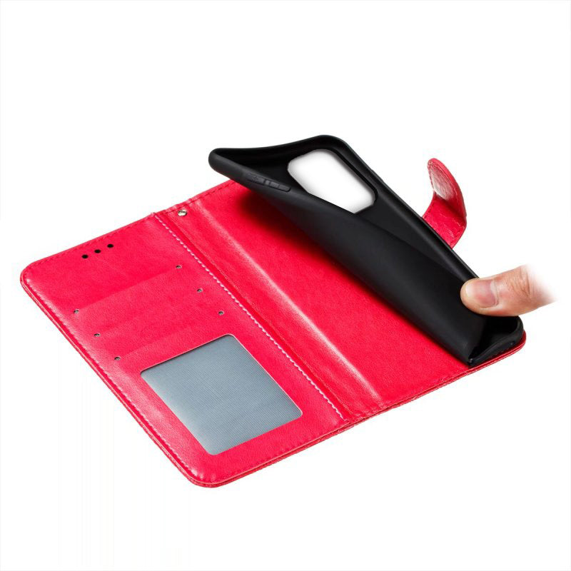 For Samsung Galaxy A16 5G / A16 4G Case Lace Flowers PU Leather Flip Wallet Phone Cover - Red