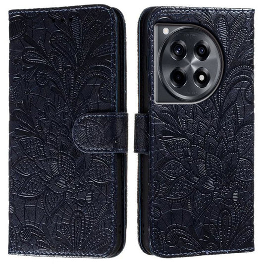 For OnePlus Ace 3 5G Case Lace Flowers PU Leather Flip Wallet Phone Cover - Black