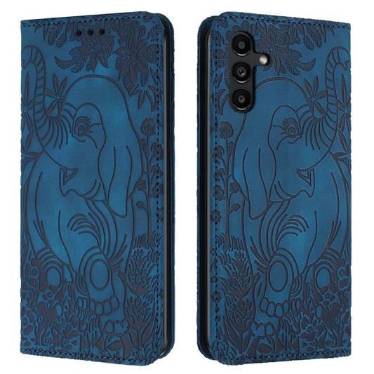 For Samsung Galaxy A16 5G / A16 4G Case PU Leather Wallet Phone Cover Elephant Pattern - Blue