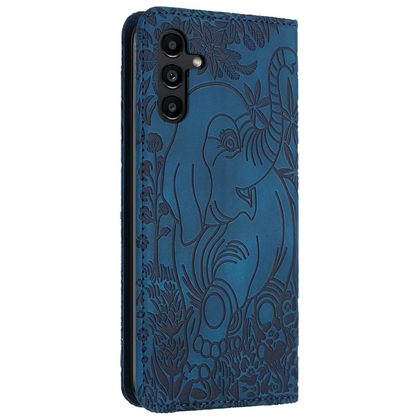 For Samsung Galaxy A16 5G / A16 4G Case PU Leather Wallet Phone Cover Elephant Pattern - Blue