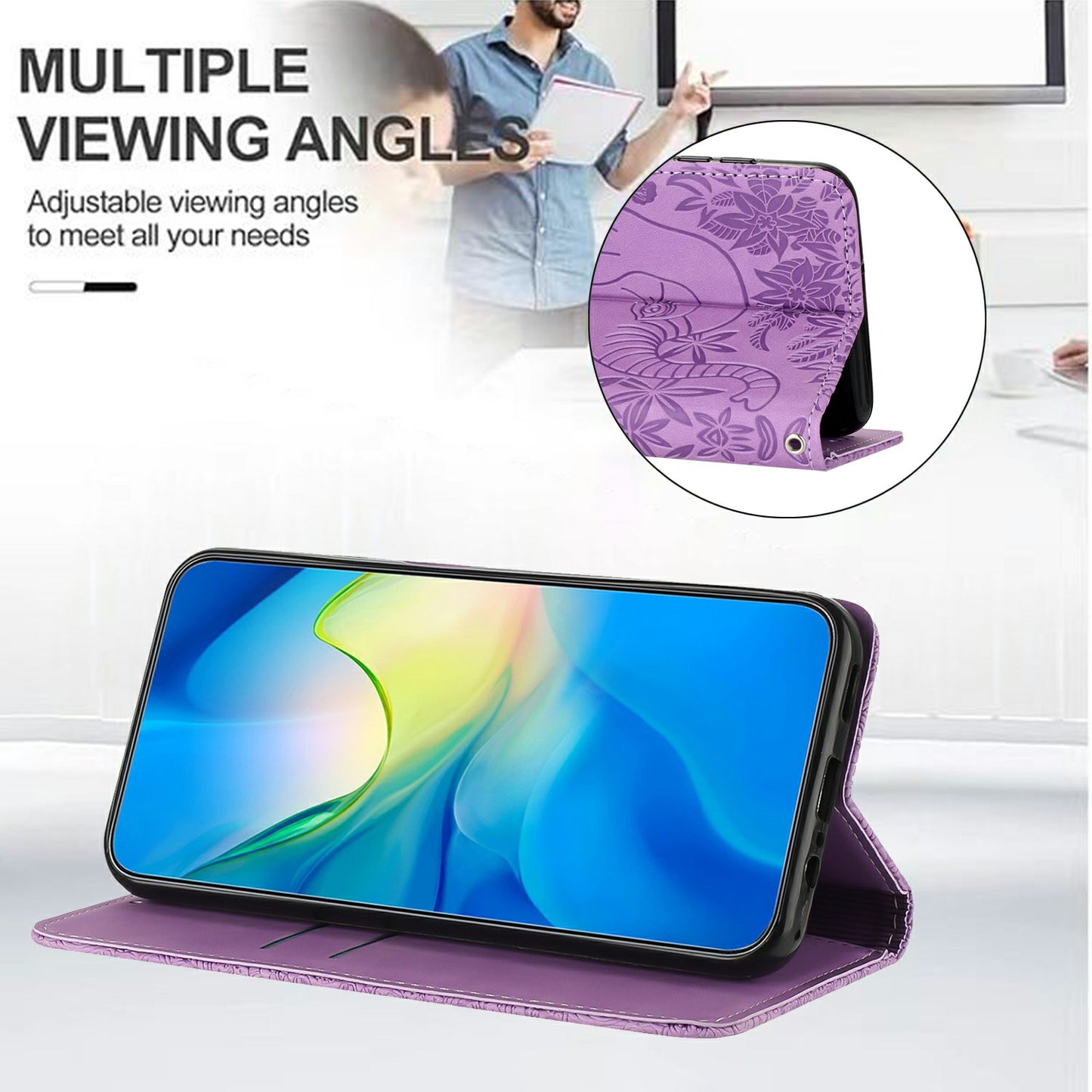 For Samsung Galaxy A16 5G / A16 4G Case PU Leather Wallet Phone Cover Elephant Pattern - Purple