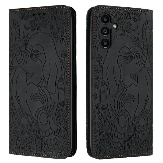 For Samsung Galaxy A16 5G / A16 4G Case PU Leather Wallet Phone Cover Elephant Pattern - Black