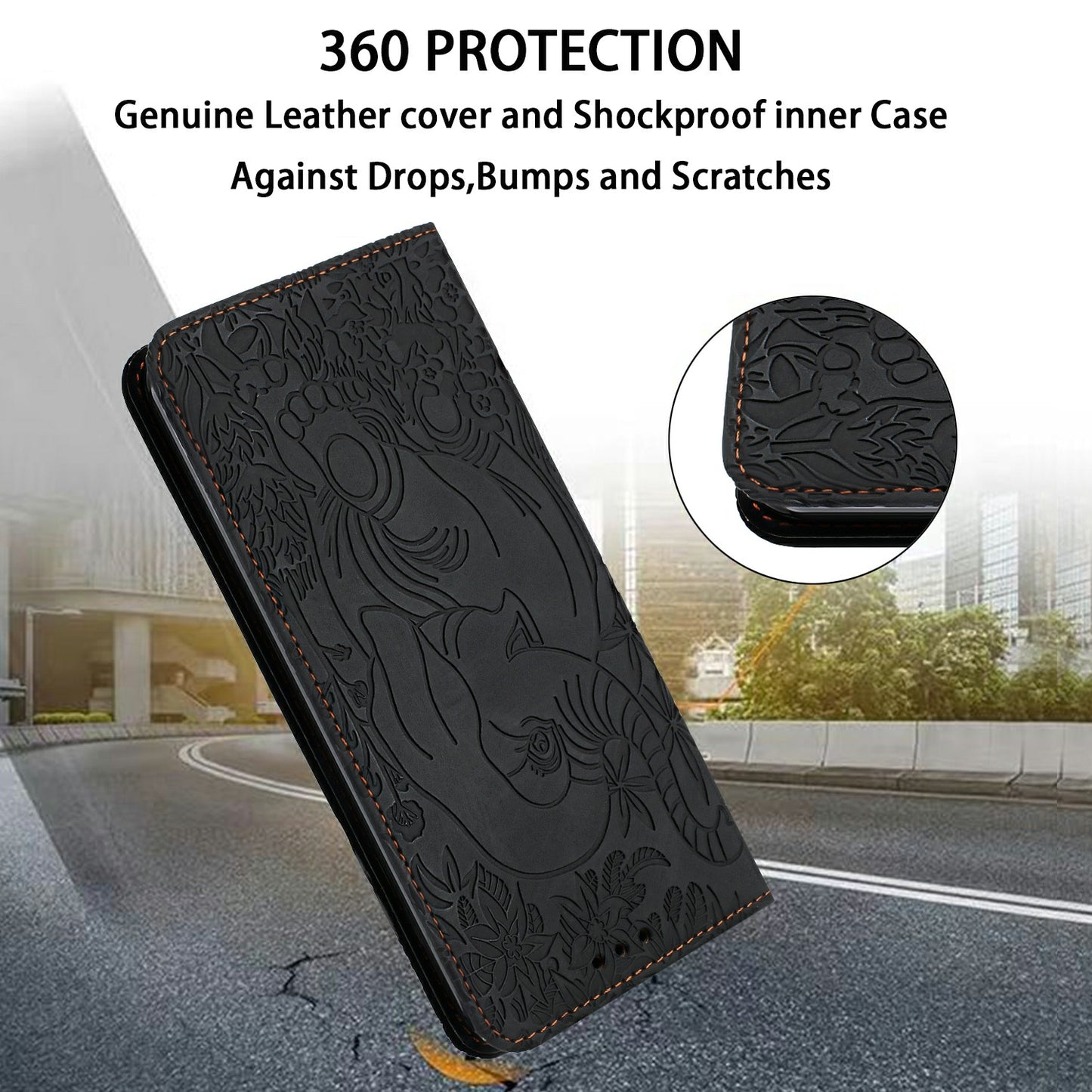 For Samsung Galaxy A16 5G / A16 4G Case PU Leather Wallet Phone Cover Elephant Pattern - Black