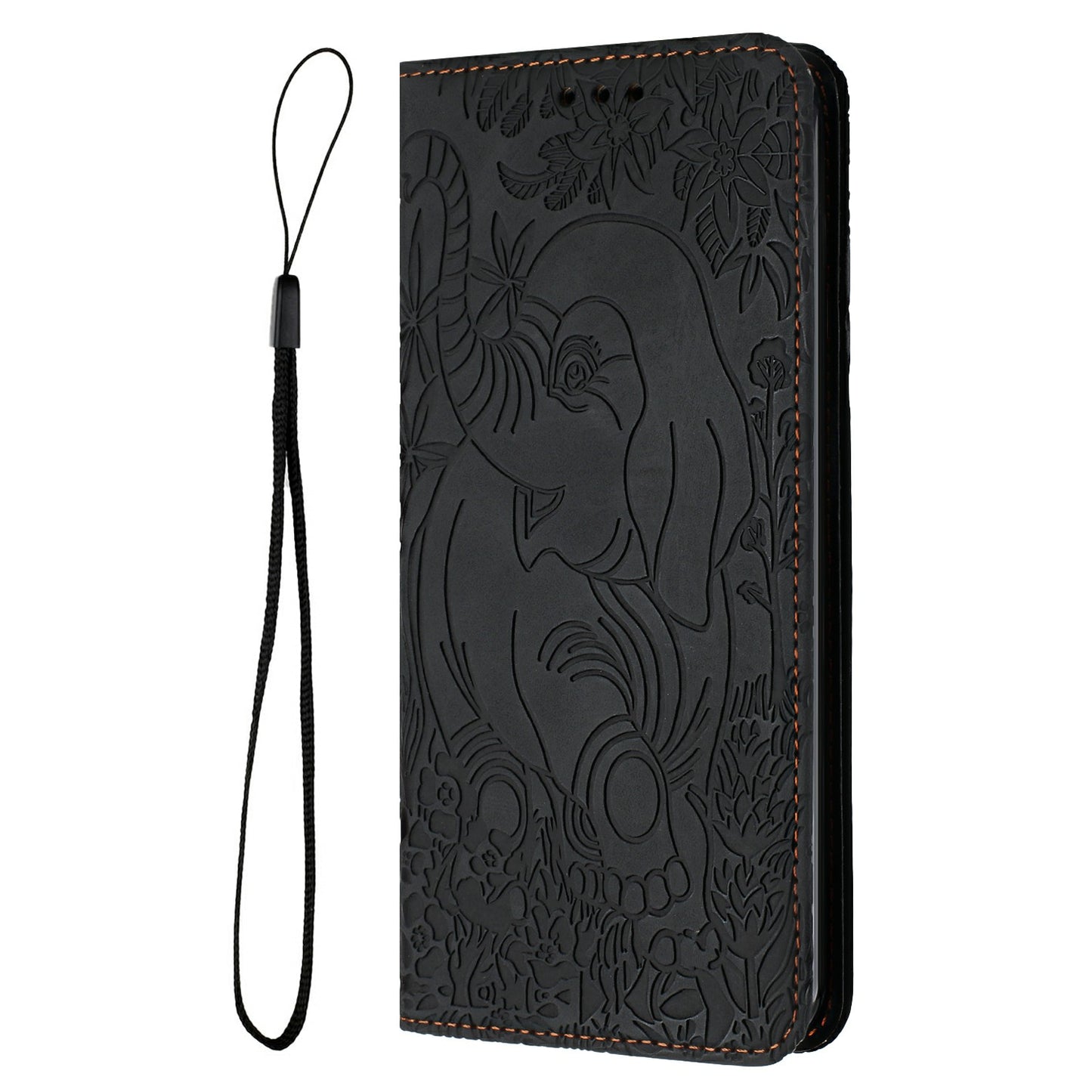 For Samsung Galaxy A16 5G / A16 4G Case PU Leather Wallet Phone Cover Elephant Pattern - Black