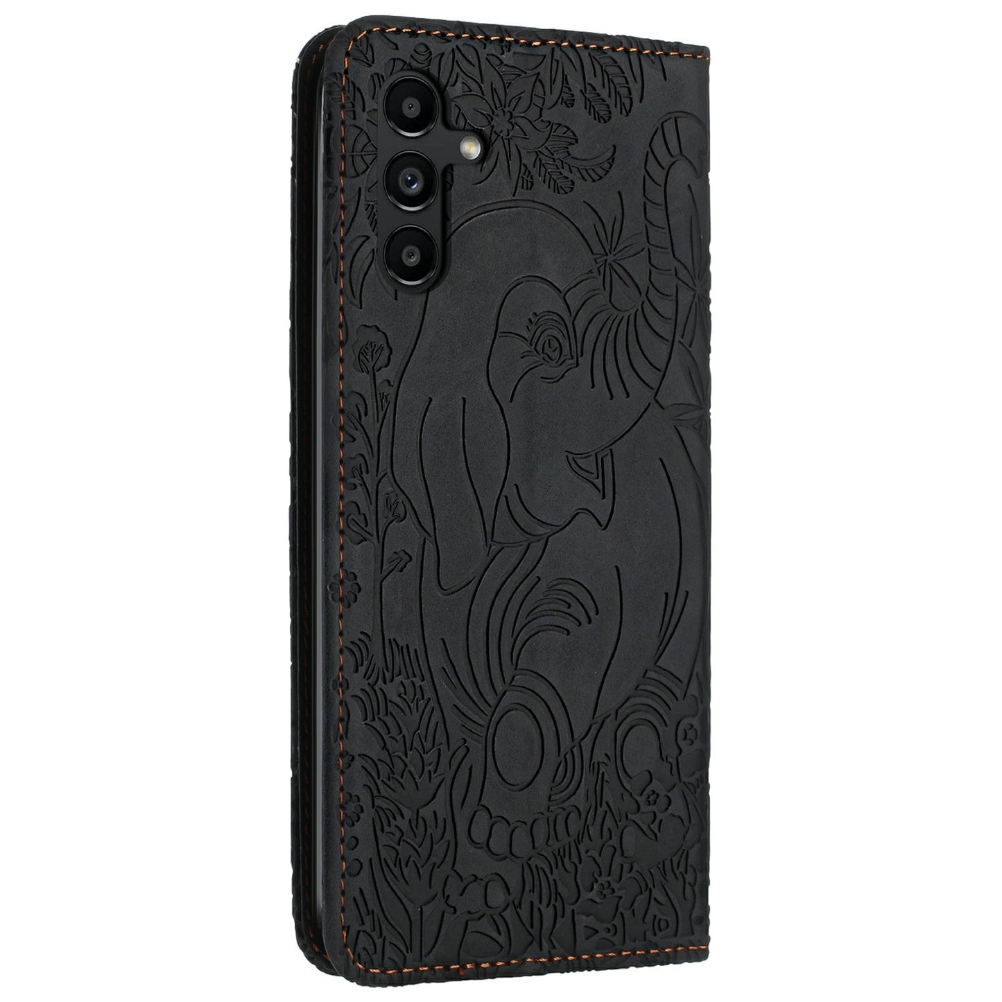 For Samsung Galaxy A16 5G / A16 4G Case PU Leather Wallet Phone Cover Elephant Pattern - Black