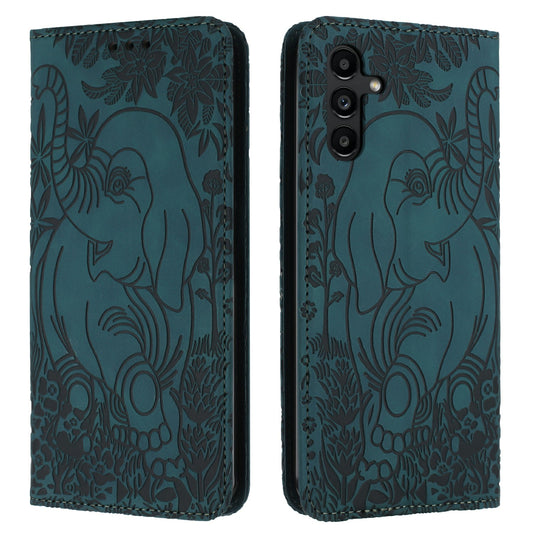 For Samsung Galaxy A16 5G / A16 4G Case PU Leather Wallet Phone Cover Elephant Pattern - Green