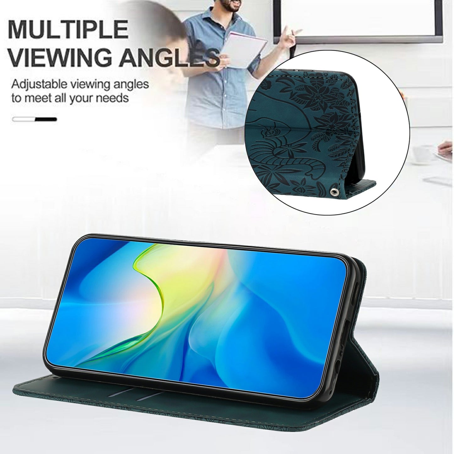 For Samsung Galaxy A16 5G / A16 4G Case PU Leather Wallet Phone Cover Elephant Pattern - Green