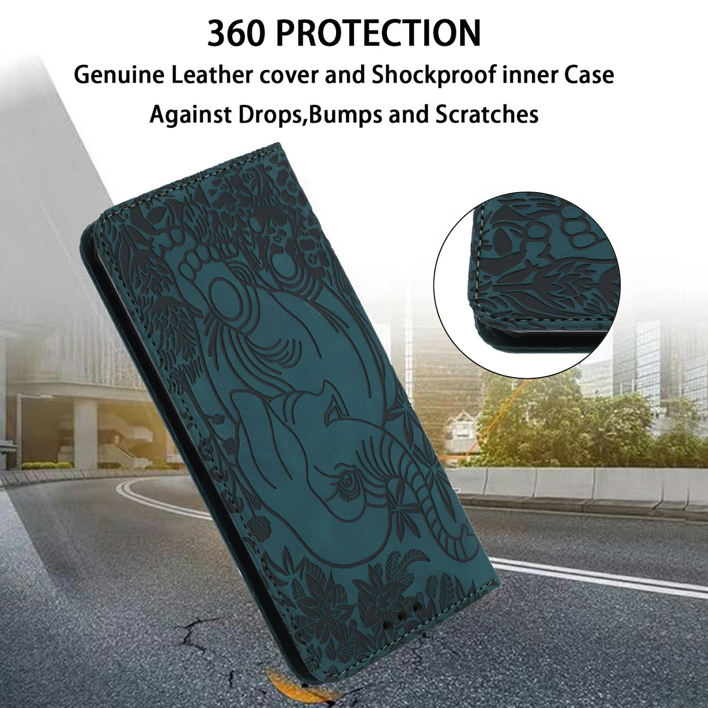 For Samsung Galaxy A16 5G / A16 4G Case PU Leather Wallet Phone Cover Elephant Pattern - Green