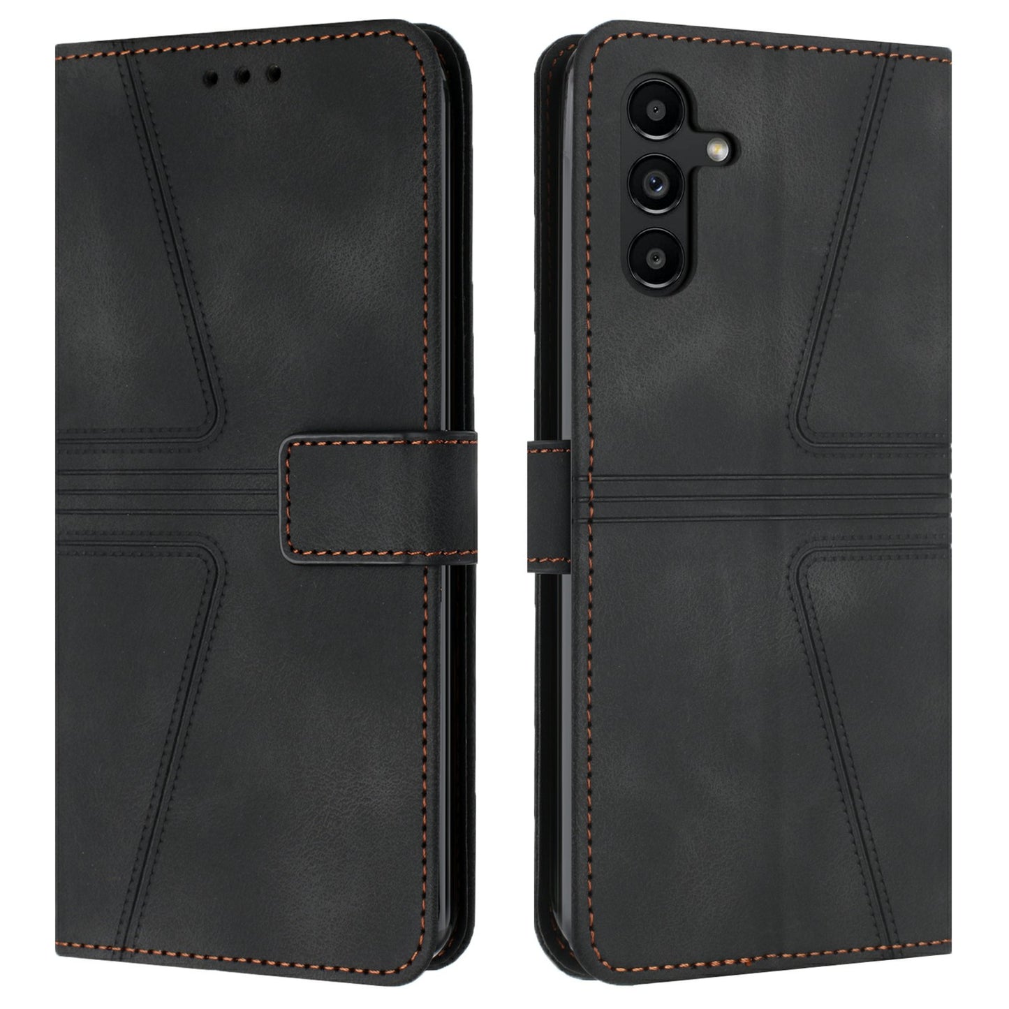 For Samsung Galaxy A16 5G / A16 4G Case Triangle Imprinted Anti-Scratch Phone Wallet Cover - Black