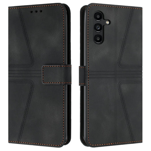 For Samsung Galaxy A16 5G / A16 4G Case Triangle Imprinted Anti-Scratch Phone Wallet Cover - Black