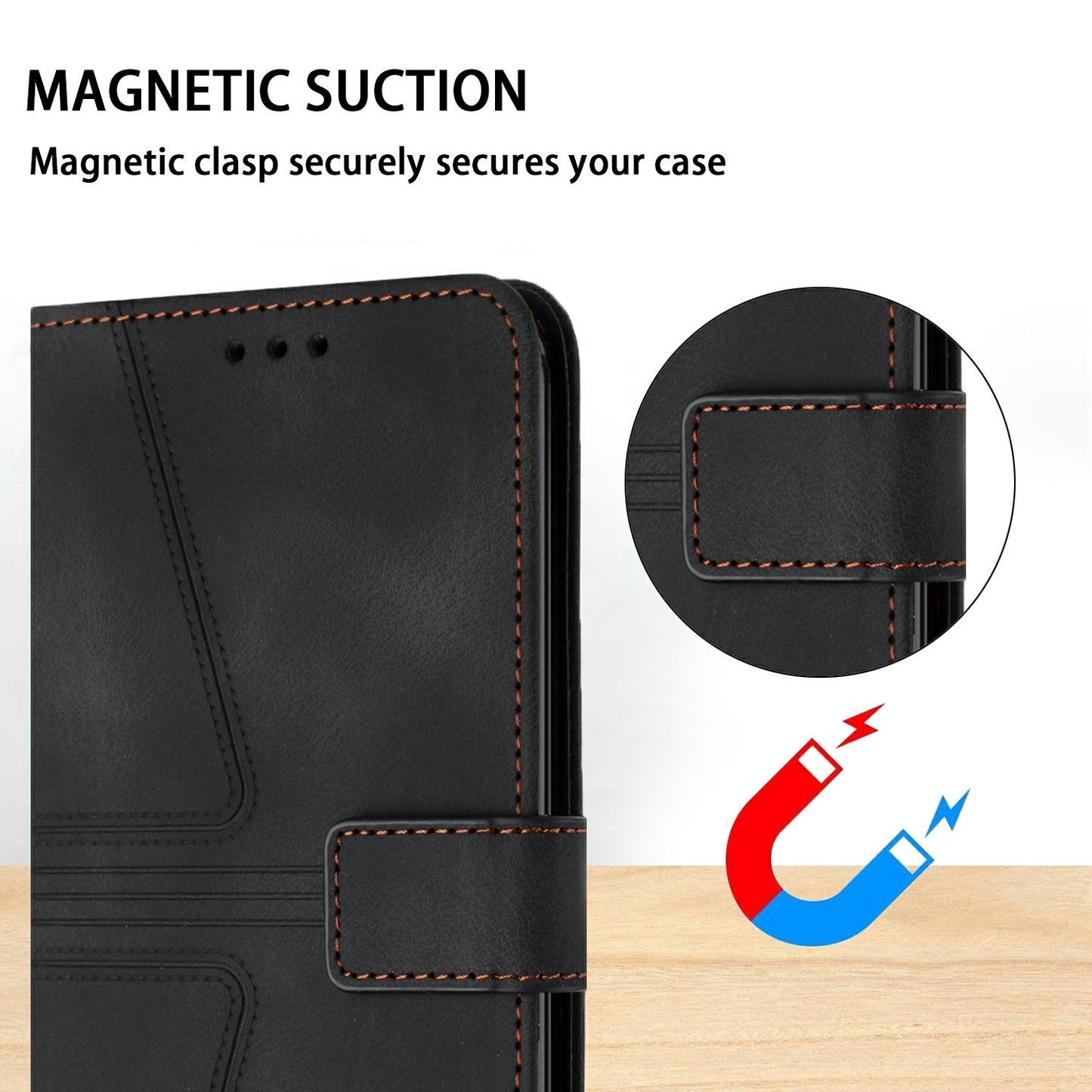 For Samsung Galaxy A16 5G / A16 4G Case Triangle Imprinted Anti-Scratch Phone Wallet Cover - Black