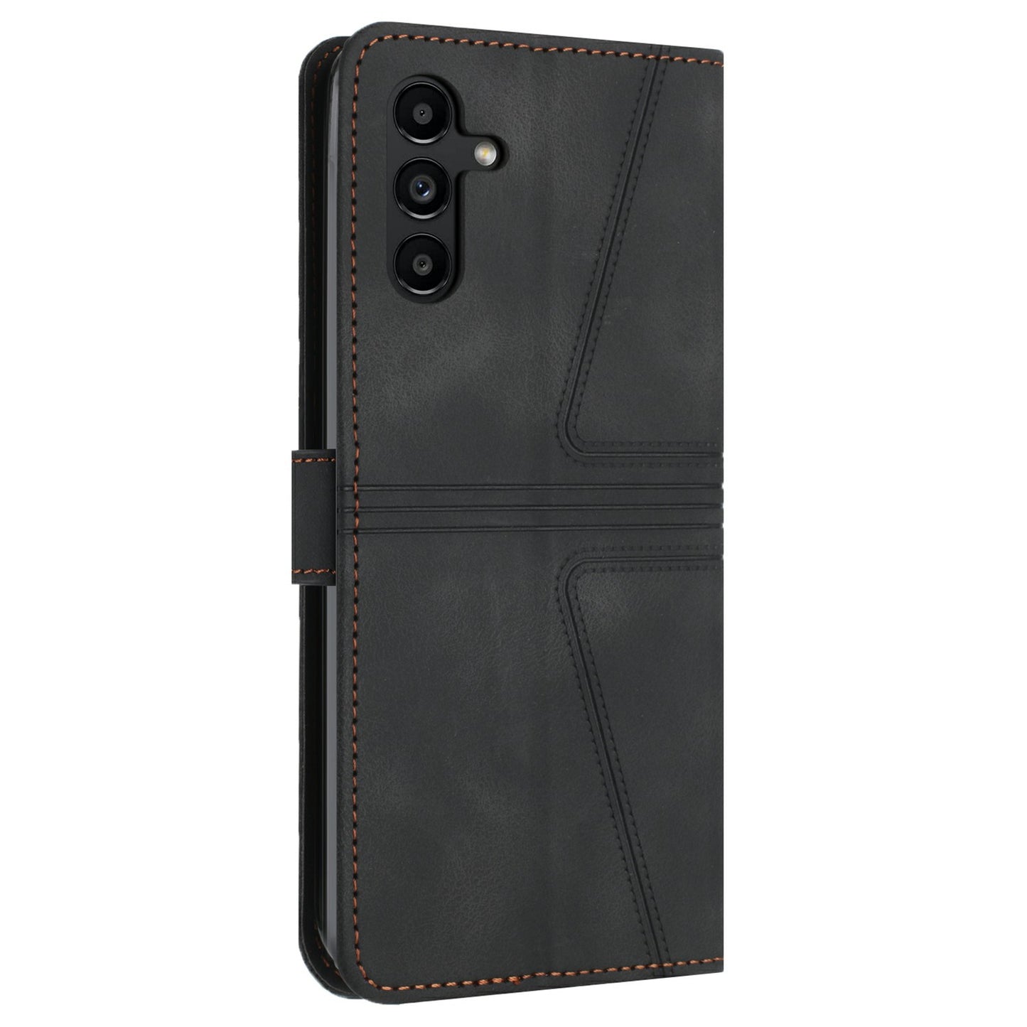 For Samsung Galaxy A16 5G / A16 4G Case Triangle Imprinted Anti-Scratch Phone Wallet Cover - Black