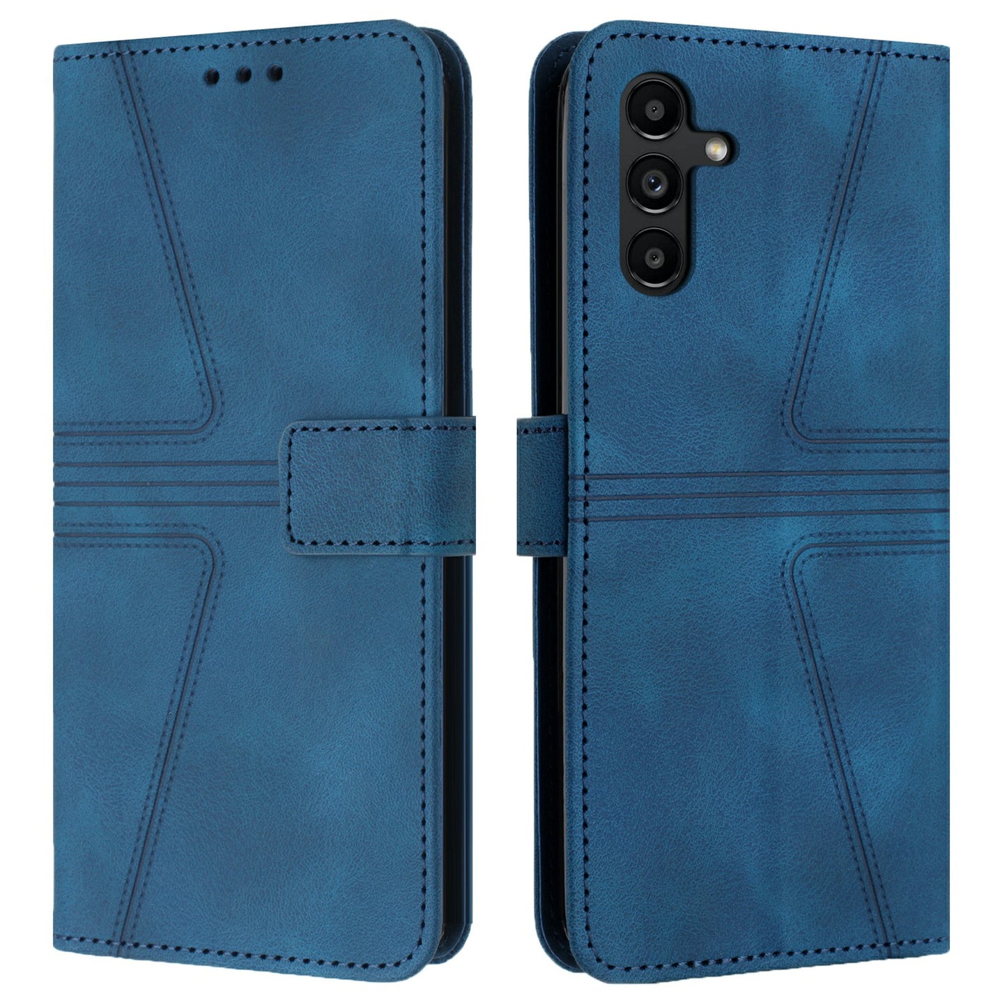 For Samsung Galaxy A16 5G / A16 4G Case Triangle Imprinted Anti-Scratch Phone Wallet Cover - Blue