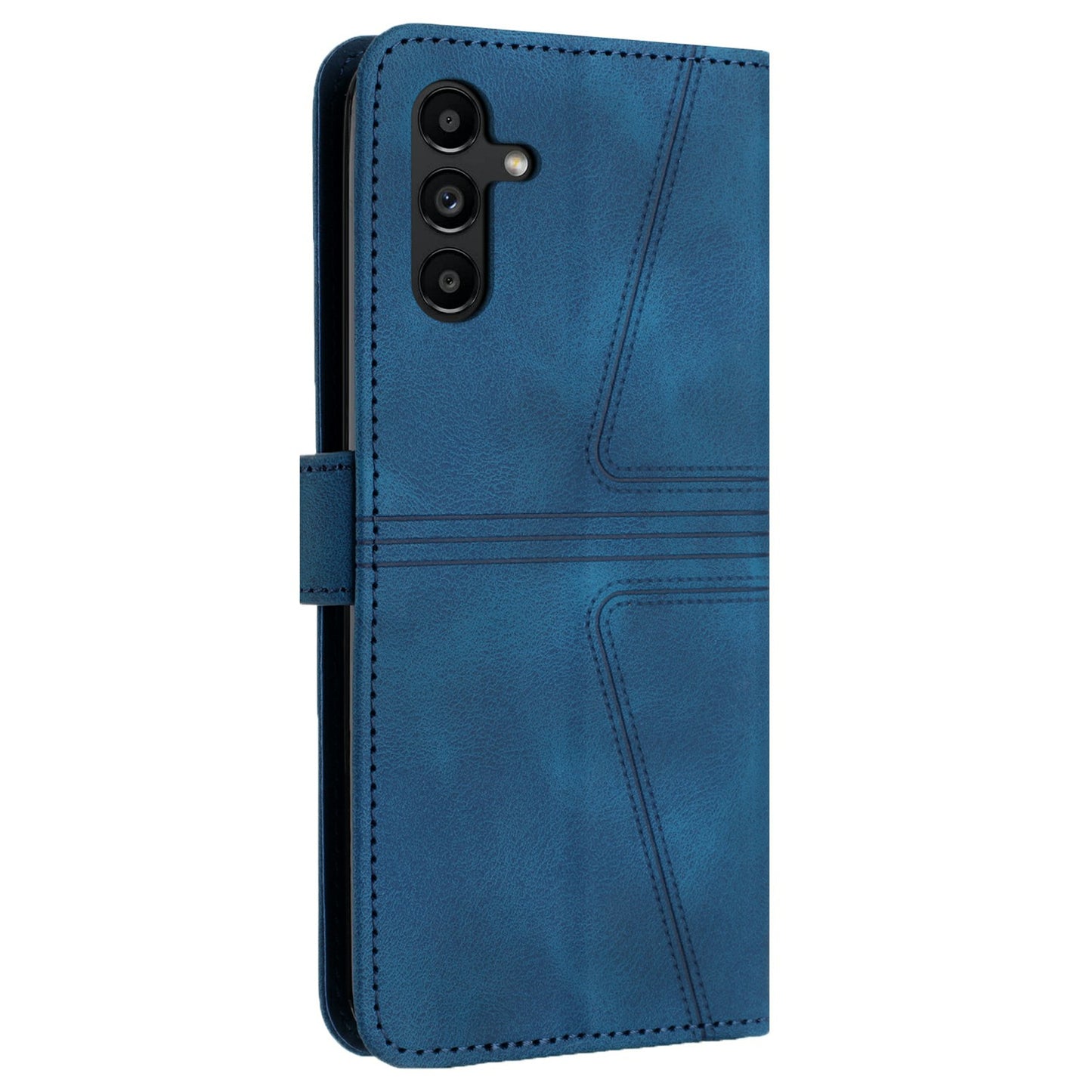 For Samsung Galaxy A16 5G / A16 4G Case Triangle Imprinted Anti-Scratch Phone Wallet Cover - Blue