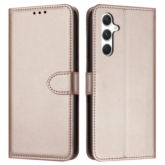 For Samsung Galaxy A16 5G / A16 4G Wallet Phone Case Leather Stand Cover with Strap - Rose Gold