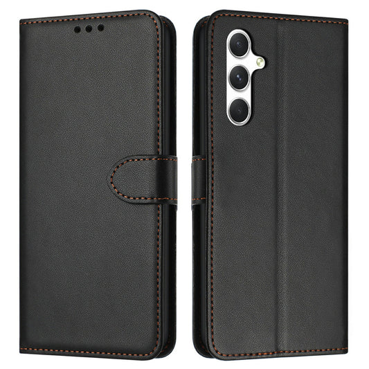 For Samsung Galaxy A16 5G / A16 4G Wallet Phone Case Leather Stand Cover with Strap - Black