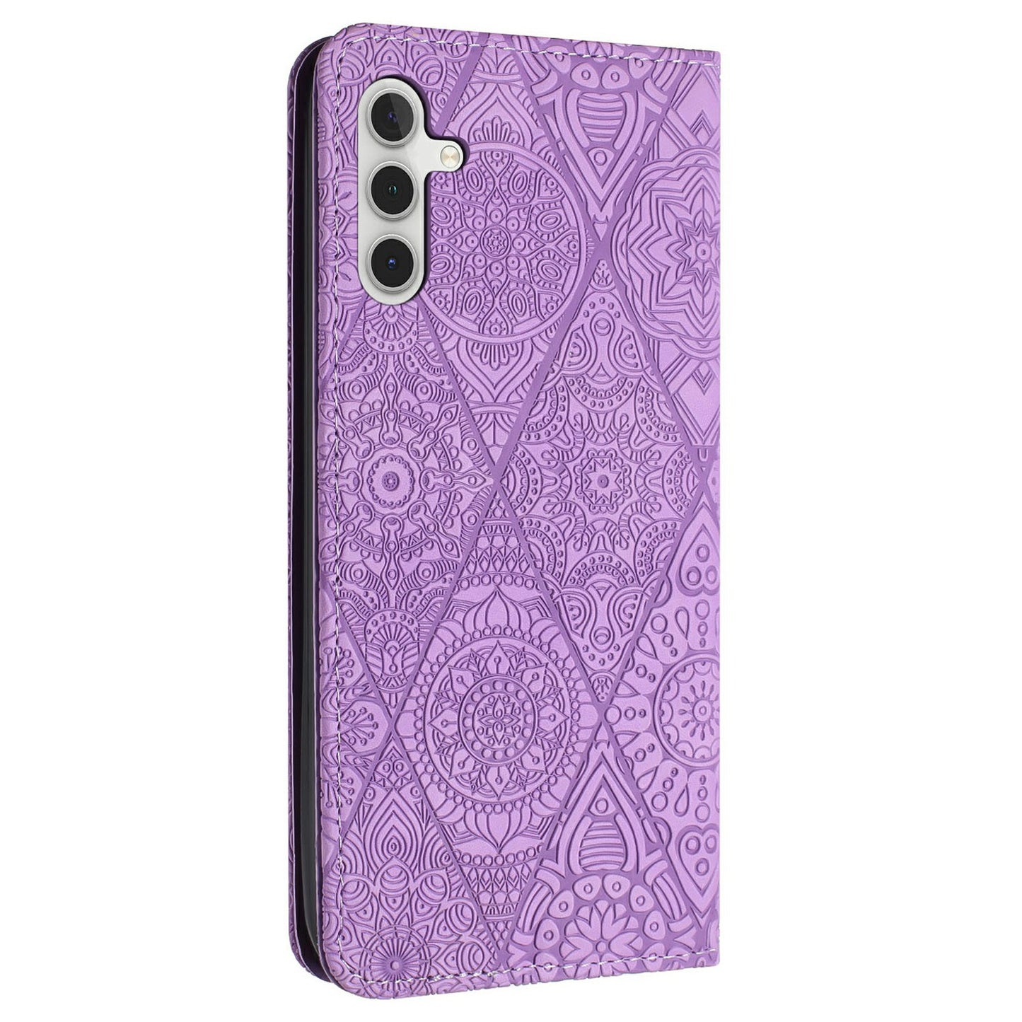 For Samsung Galaxy A16 5G / A16 4G Case Imprinted Flower Wallet Stand Leather Phone Cover - Purple