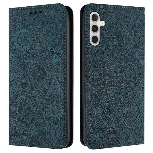 For Samsung Galaxy A16 5G / A16 4G Case Imprinted Flower Wallet Stand Leather Phone Cover - Blue