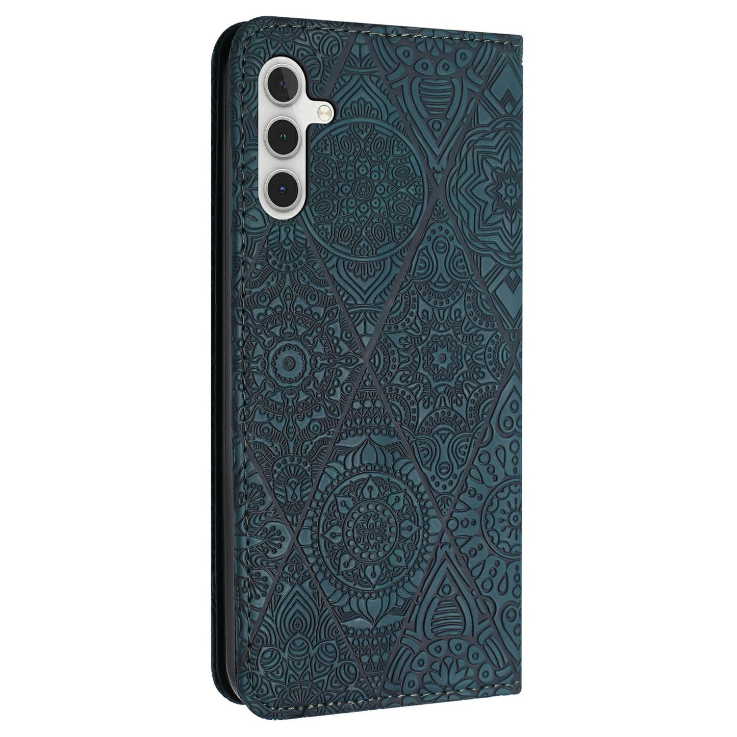 For Samsung Galaxy A16 5G / A16 4G Case Imprinted Flower Wallet Stand Leather Phone Cover - Blue