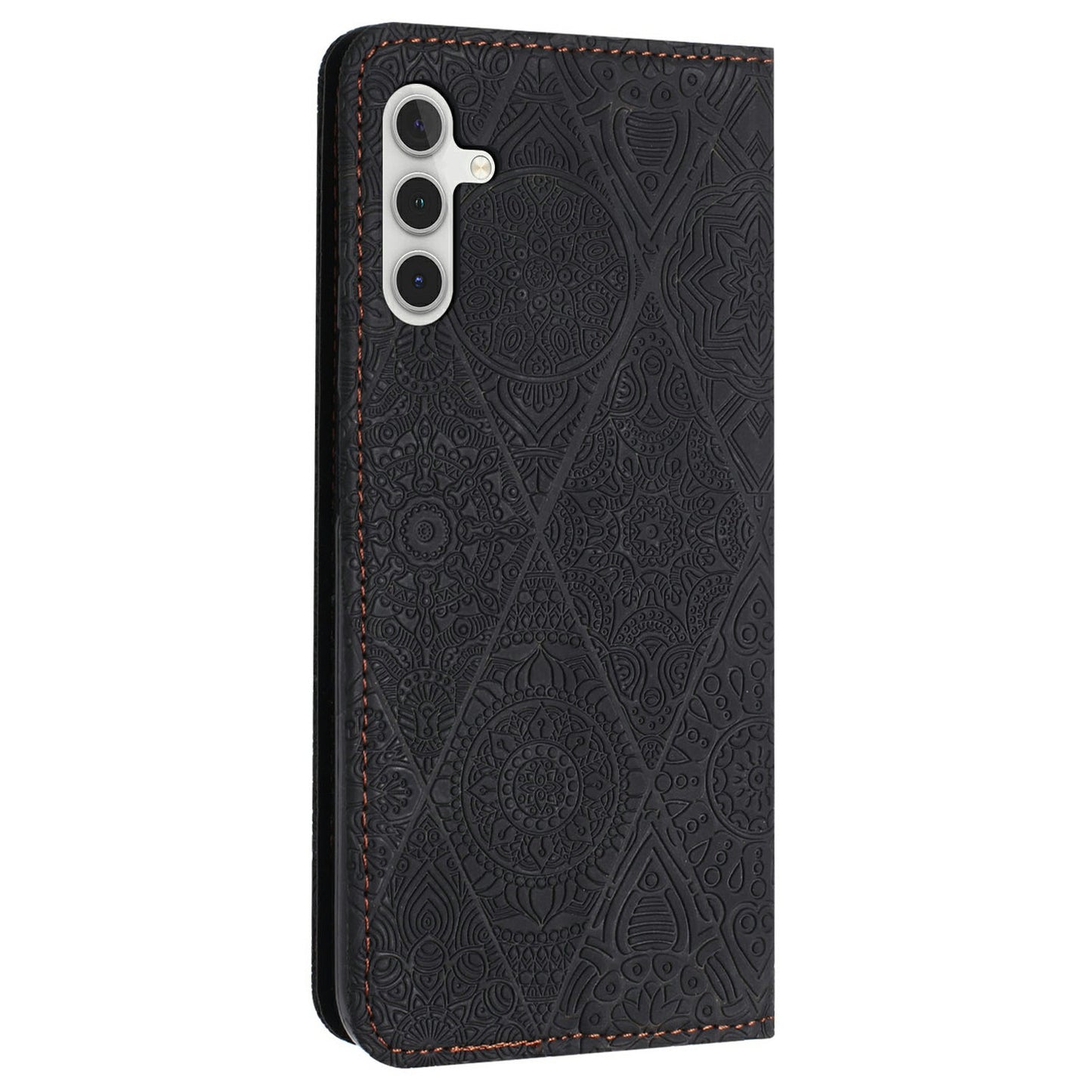 For Samsung Galaxy A16 5G / A16 4G Case Imprinted Flower Wallet Stand Leather Phone Cover - Black