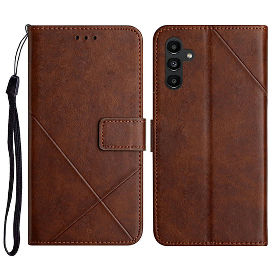 For Samsung Galaxy A16 5G / A16 4G Leather Case Line Pattern Wallet Phone Cover - Brown
