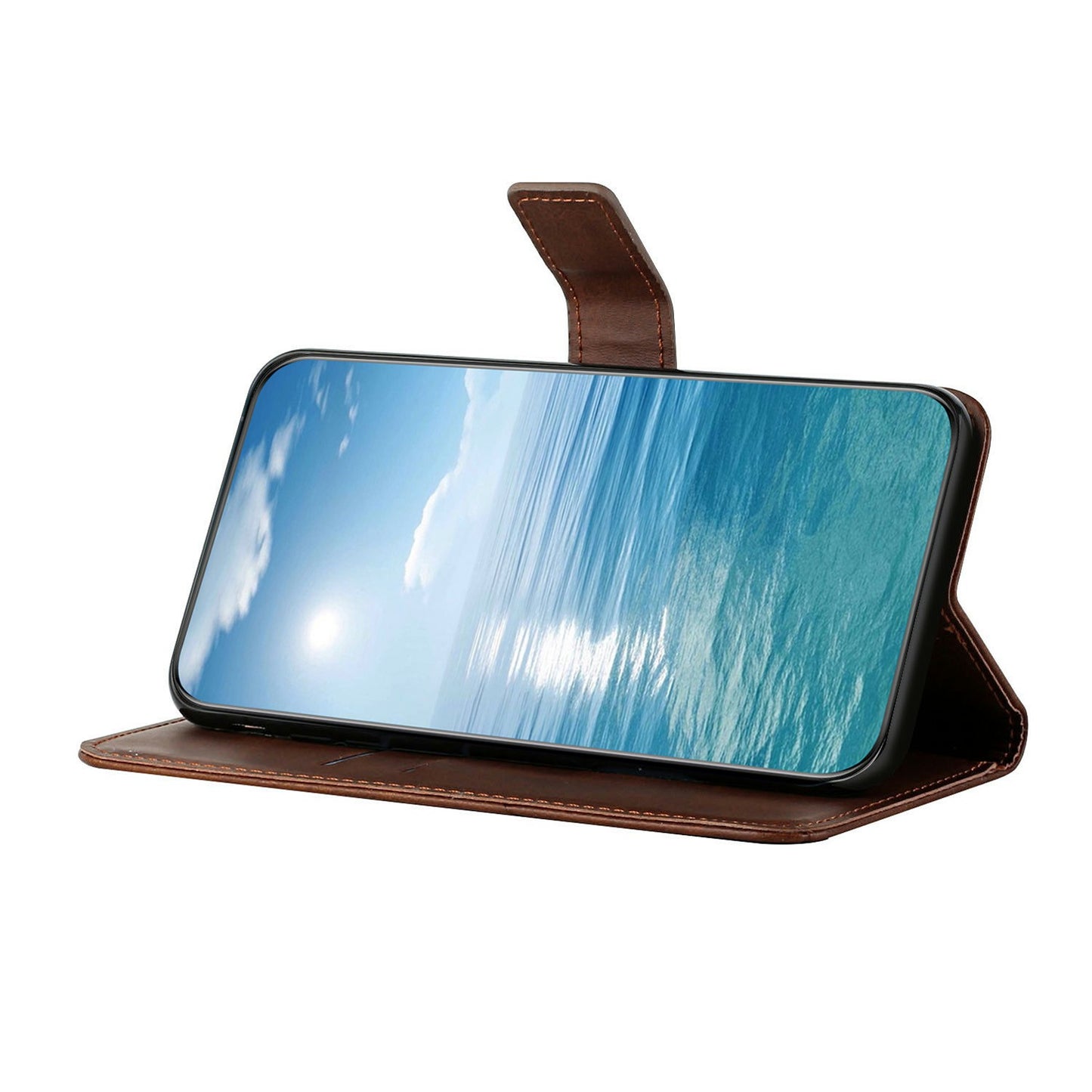 For Samsung Galaxy A16 5G / A16 4G Leather Case Line Pattern Wallet Phone Cover - Brown