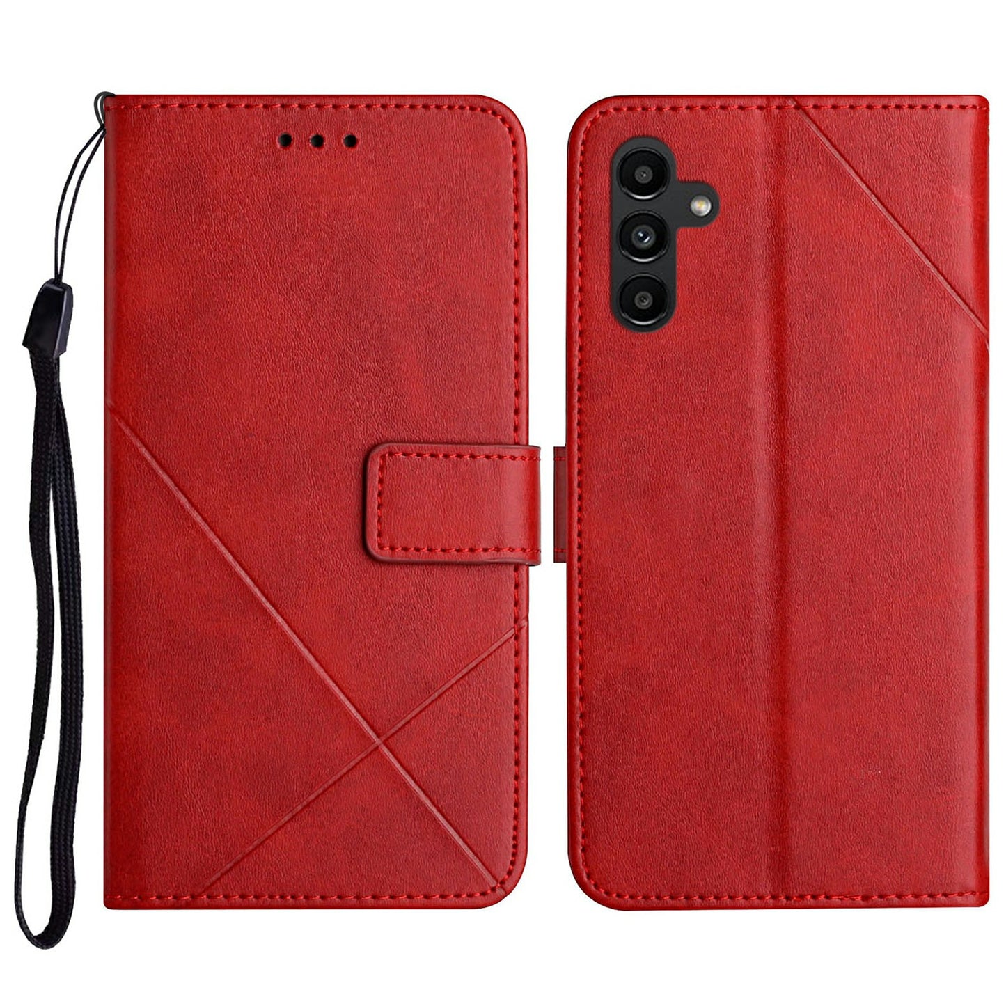 For Samsung Galaxy A16 5G / A16 4G Leather Case Line Pattern Wallet Phone Cover - Red