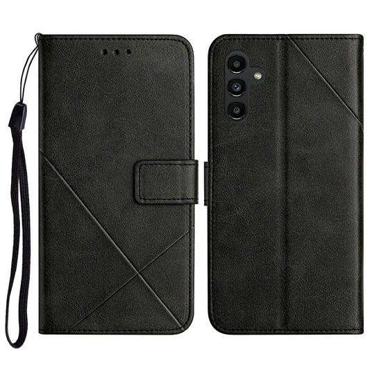 For Samsung Galaxy A16 5G / A16 4G Leather Case Line Pattern Wallet Phone Cover - Black