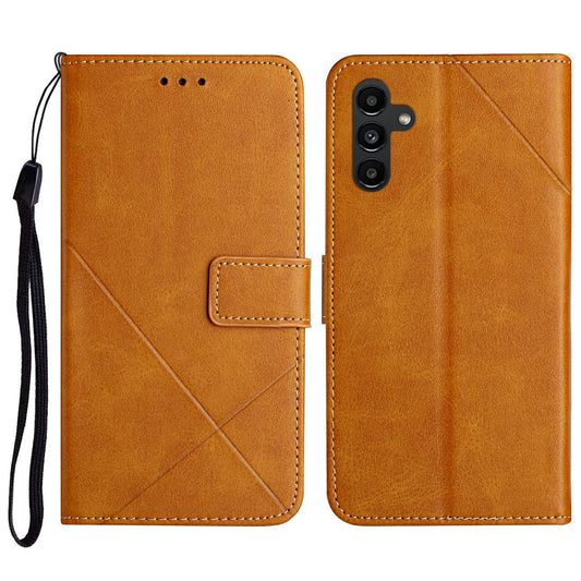 For Samsung Galaxy A16 5G / A16 4G Leather Case Line Pattern Wallet Phone Cover - Yellow